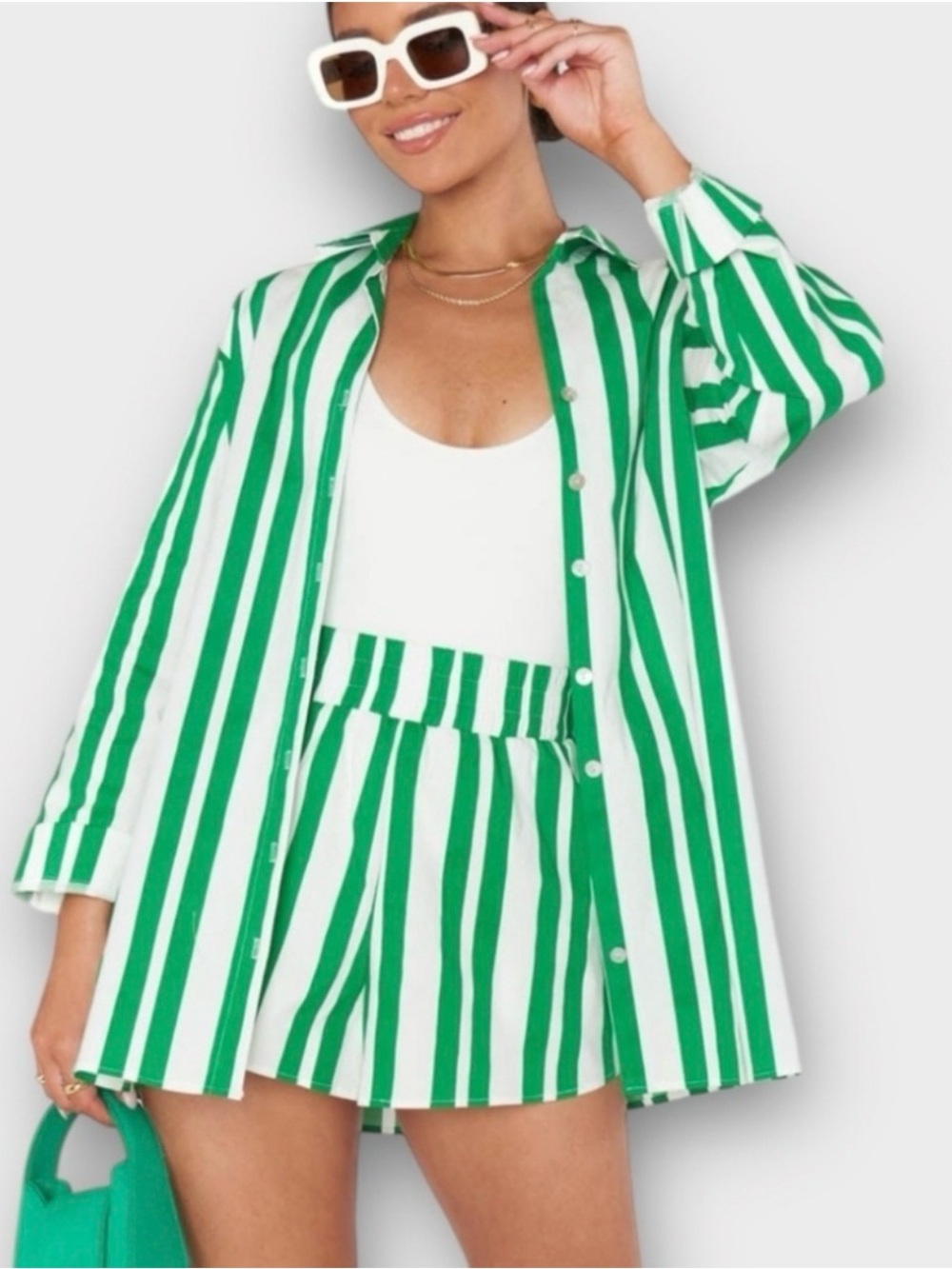 Show Me Your MuMu Green and White Striped Button Down Shirt size L